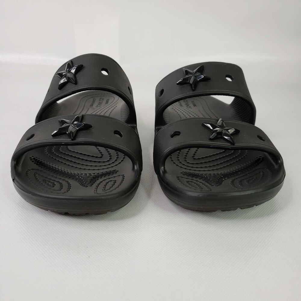 Crocs Classic Two-Strap Slide Sandals Black Women’s Size 9 Star Jibbitz - Picture 2 of 9
